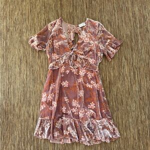 Elegant Floral Mini Dress in Pink and Brown